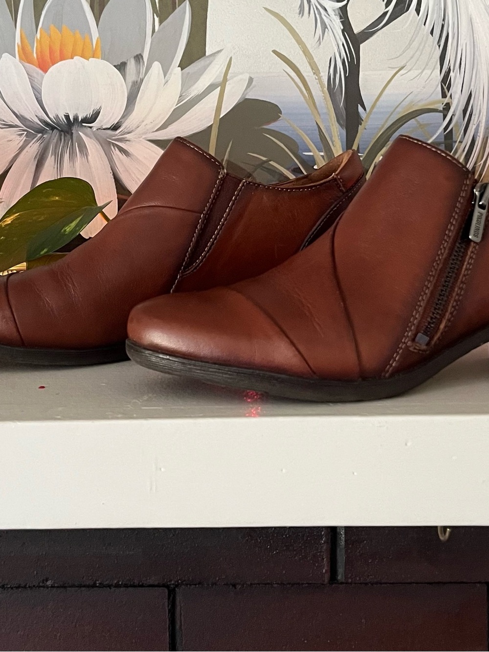 PIKOLINOS brown ankle booties with side zip.